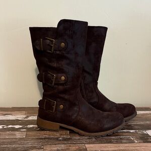 Maurices Dark Brown Combat Boots with Buckle Accents
